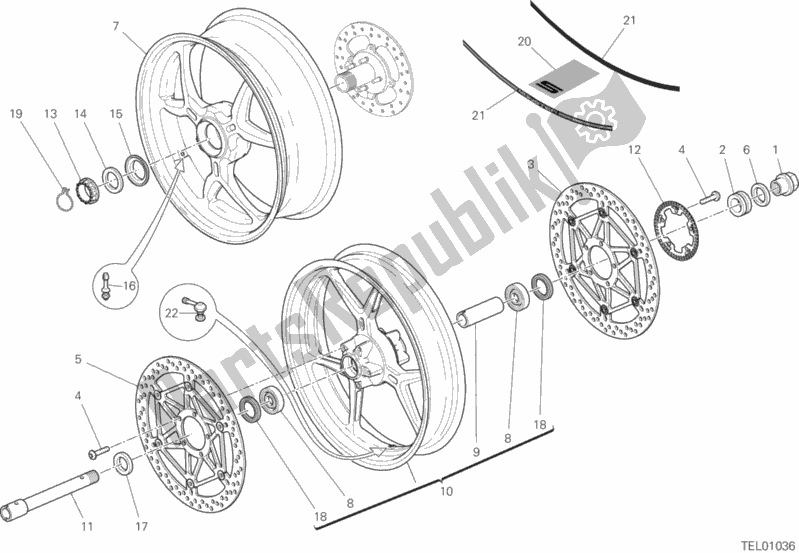 All parts for the Ruota Anteriore E Posteriore of the Ducati Monster 1200 S Brasil 2019